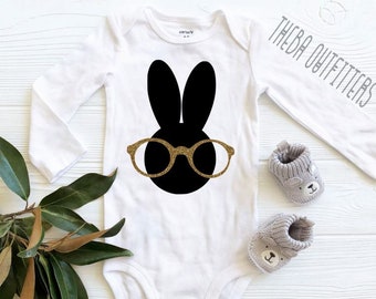 Easter Bunny ONESIE®, Funny Easter Outfit, Easter Bunny Glasses Shirt, Hipster bunny, Baby Boy Shirt, Easter Baby Shirt, Easter Gift, Funny