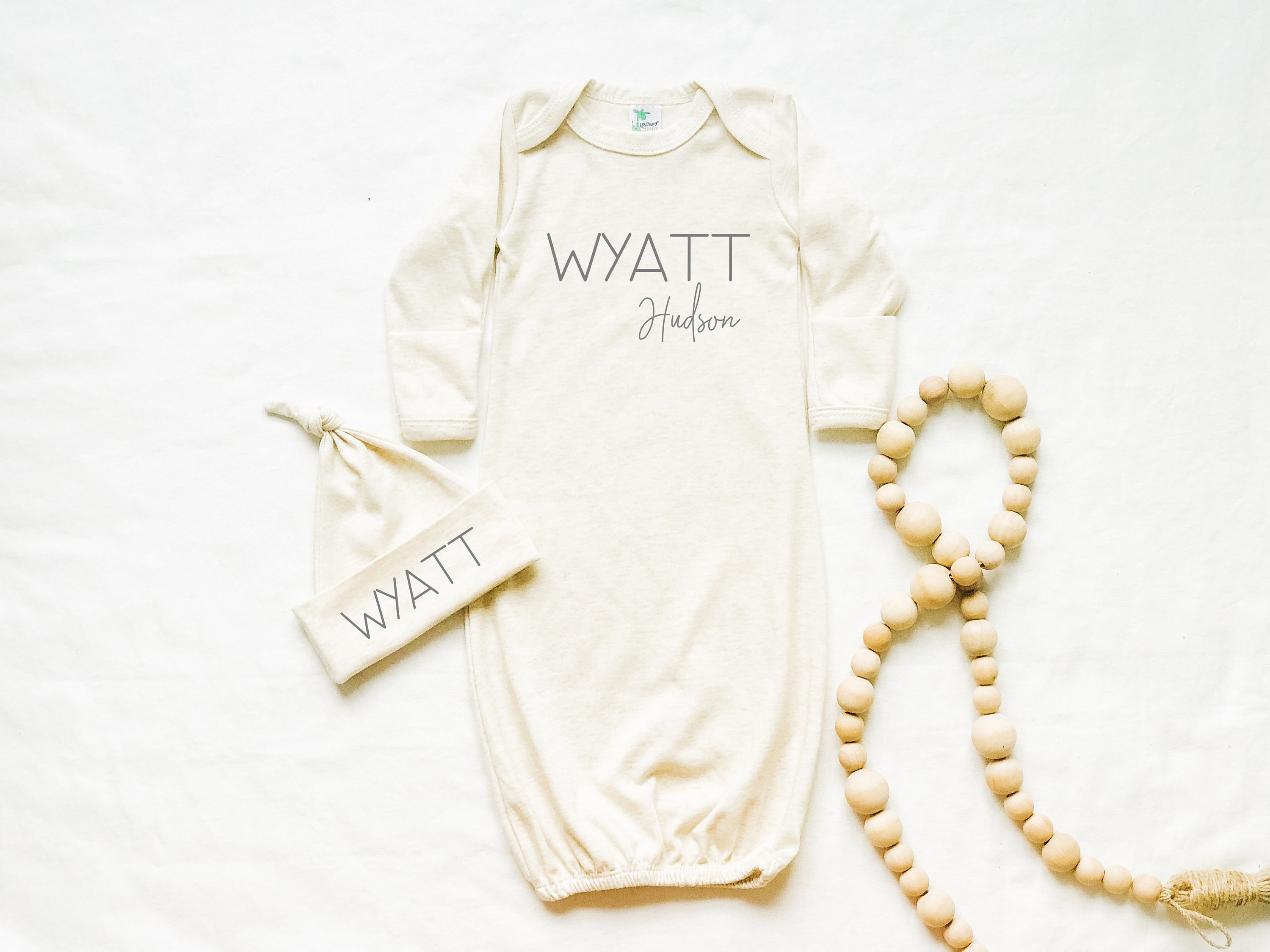 Baby Boy Girl Personalized Coming Home Outfit, Unisex Baby Gown Set with Name, Baby Sleeper Gown with Name, Knot Hat, Hospital Baby Outfit