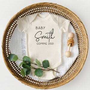 Custom Baby Announcement ONESIE®,  Personalized Pregnancy Reveal ONESIE®, Personalized Last Name Onesie, Baby Shower Gift, Baby Announcement