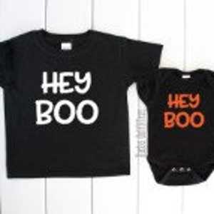 HEY BOO Halloween ONESIE®, Fall Autumn Toddler Tee,  First Halloween, Halloween Kids Outfit, Girls Halloween, Boy Shirt, Baby Shower Gift,