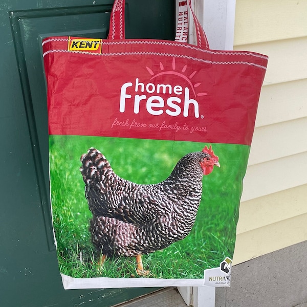 Chicken Feed Sack Tote - Upcycled Grain Bag Tote