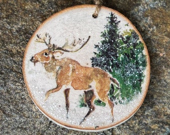Moose Wood Slice Ornament