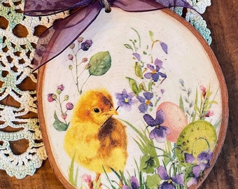 Easter - Easter Decor - Easter Ornament -  Easter Chick Ornament - Wood Slice Ornament