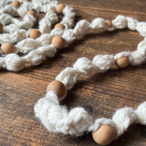 Chunky Crocheted Garland - Wool Bubble Puffs with Wood Beads