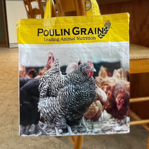 Chicken Feed Sack Tote - Poulin Grain Layer Pellets - Upcycled Market Tote Bag