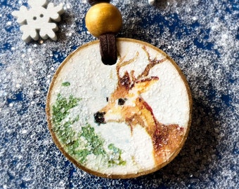 Collier de Noël en tranches de bois de cerf