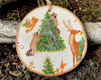 Christmas Decoupaged Wood Slice Ornament