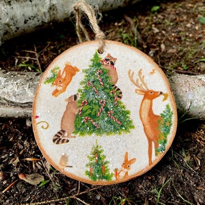 Christmas Decoupaged Wood Slice Ornament