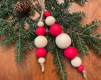 Ornements d'arbre de Noël en perles de bois - Style scandinave - Décor de Noël de ferme moderne