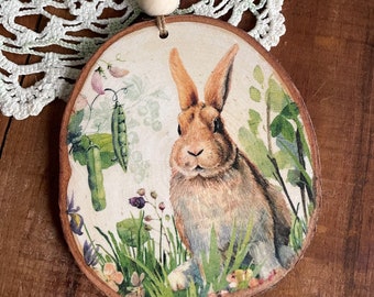 Easter - Bunny Wood Slice Ornament - Decoupage