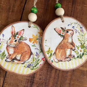 Easter - Easter Decor - Easter Ornaments - Set of Two Bunny Ornaments - Wood Slice Ornaments