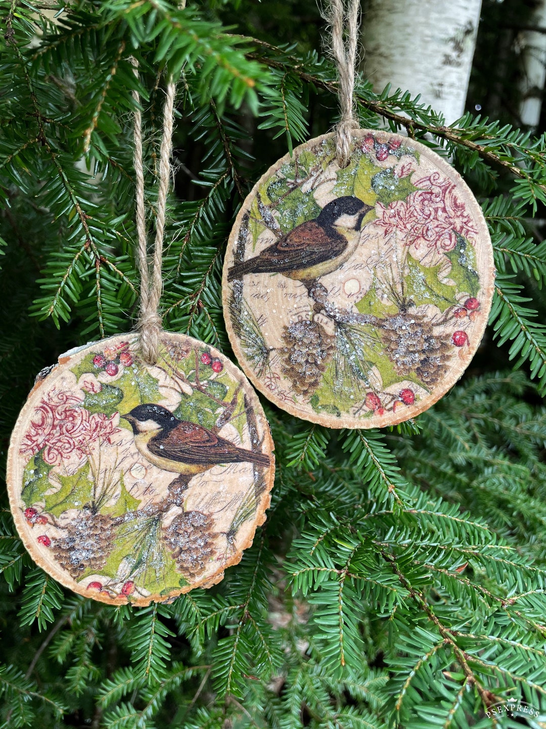 Wooden Decoupage Ornaments Etsy