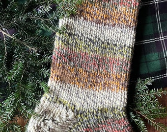 Hand Knit Christmas Stocking - Chunky Knit Homespun Stocking