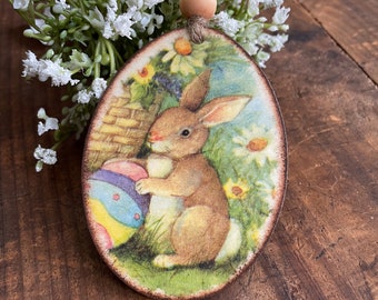Easter Egg Bunny Decoupage Ornament