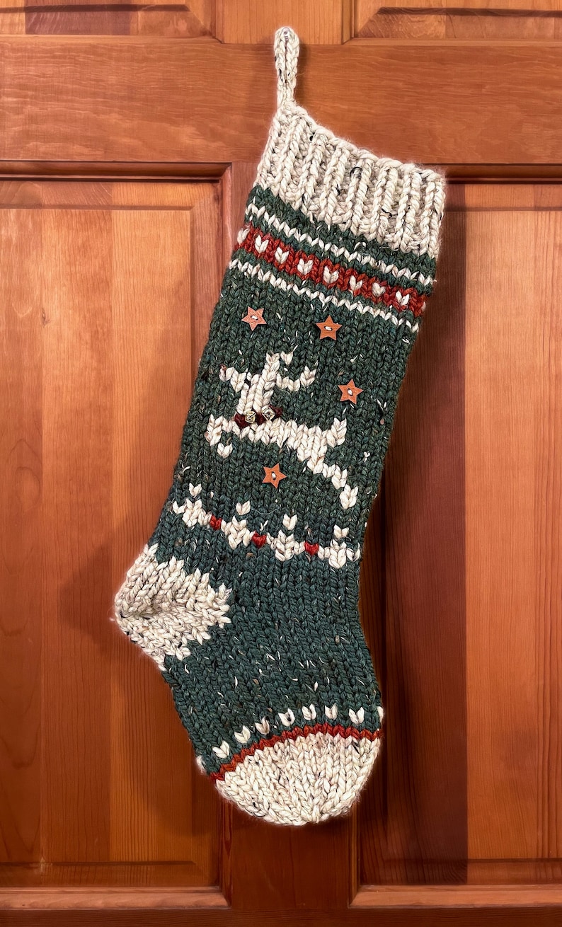 Made to Order Hand Knit Christmas Stocking Bulky Knit Reindeer Stocking image 3