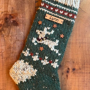 Made to Order Hand Knit Christmas Stocking Bulky Knit Reindeer Stocking image 1