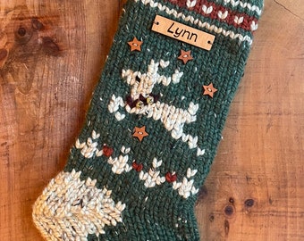 Made to Order - Hand Knit Christmas Stocking - Bulky Knit Reindeer Stocking