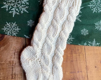 Hand Knit Cabled Christmas Stocking – Ecru Wool Blend