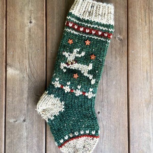 Made to Order Hand Knit Christmas Stocking Bulky Knit Reindeer Stocking image 1