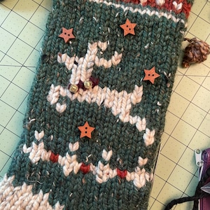 Made to Order Hand Knit Christmas Stocking Bulky Knit Reindeer Stocking image 2