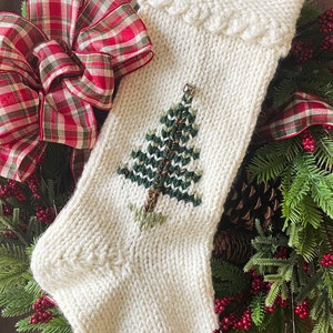 Made to Order - Chunky Hand Knit White Stocking with Tree