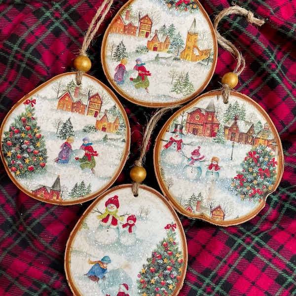 Decoupage Wood Christmas Ornaments Etsy