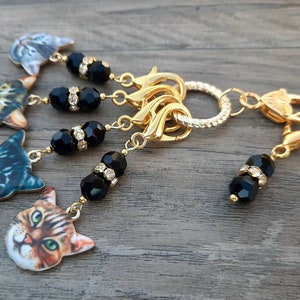 5-Piece &quot;Crazy Cat Lady&quot; Deluxe Crochet Stitch Marker Set--23mm Clasps--Optional Organizer Ring--Kitty Love--Realistic Cats