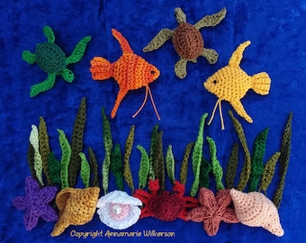 PATTERN--&quot;Undersea Friends&quot; Mini Amigurumi PDF Pattern--Instant Download--Full Written in US English Terms--Original Design--Crochet Thread