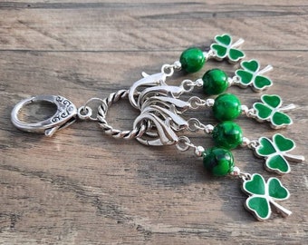 5-Piece "Luck O' the Irish" Deluxe Stitch Marker Set--23mm Clasps--Optional Organizer Ring--Matching Set Available