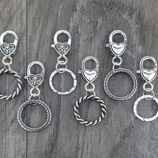 NEW Silver Organizer Rings for Stitch Markers / Hook Size Reminders--Large Clasps--Multiple Styles to Choose from--2 Ring Sizes--Comes Empty