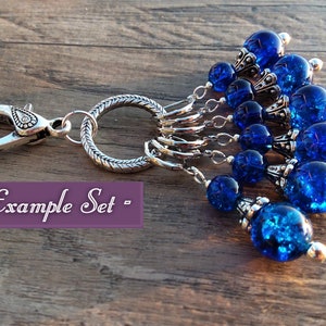 LIMITED STOCK! 6-Piece Made to Order "Sparkling Blue Delight" DELUXE Crochet Hook Size Reminders, Stitch Markers--Or for Knitting!--Yarn