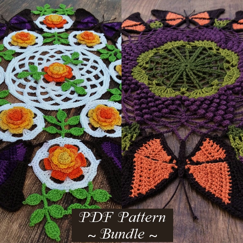 2 PATTERN BundleButterflies and Shadows & Butterfly Rose Garden Doily PDF PatternsInstant DownloadsFull Written US English Terms image 1