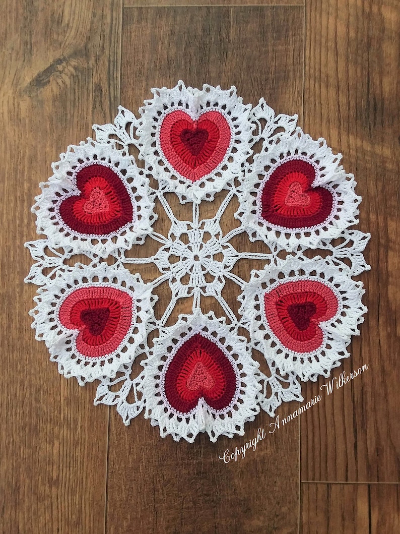 PATTERNValentine Heart Crochet Doily PDF PatternTéléchargement instantanéComplet écrit en termes anglais américainsConception originaleAmour image 2