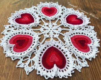 PATTERN--&quot;Valentine Heart&quot; Crochet Doily PDF Pattern--Instant Download--Full Written in US English Terms--Original Design--Love