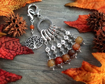 6-Piece "Tree of Life--Fall" Deluxe Naturals Hook Size Reminder Set--US Hook Sizes G-K--23mm Clasps--Optional Extras--Matching Set Available