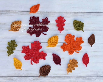 PATTERN--&quot;Fall Leaf Motifs&quot; PDF Pattern Set--Instant Download--Full Written Pattern in US English Terms--Original Design--Crochet Appliques