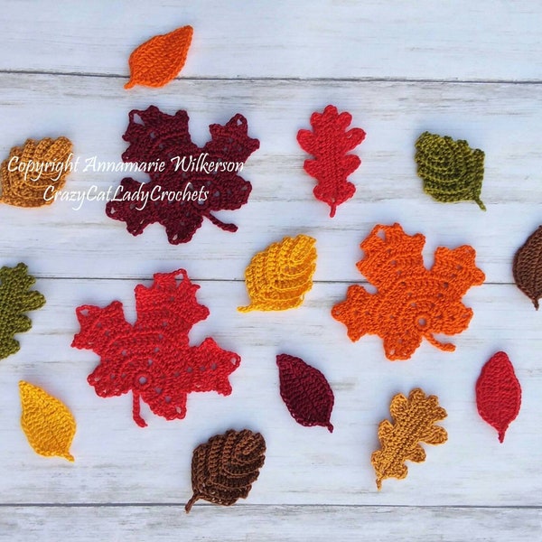 MOTIF--Jeu de motifs PDF « Motifs de feuilles d'automne »--Téléchargement instantané--Modèle complet écrit en anglais américain--Design original--Applications au crochet