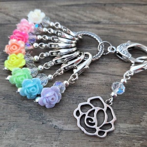 8-Piece "Pastel Rose Bouquet" Stitch Marker Set--23mm Clasps--Crochet Stitch Markers--Optional Extras to Add--Matching Set Available