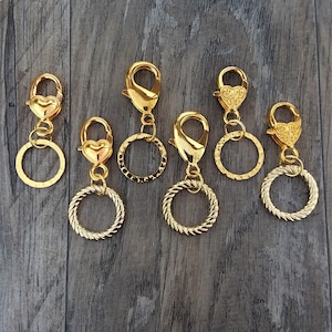 Gold Organizer Rings for Stitch Markers or Hook Size Reminders--Large Clasps--Multiple Styles to Choose from--2 Ring Sizes--Comes Empty