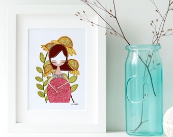 Schwanger, Mutterschaft, Mutter Tochter, Mutter Sohn, Mutter Kind, Druck, Portrait, Illustration, Wandkunst, Zeichnung