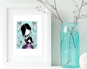 Feiern Mutterschaft, Mutter Tochter, Mutter Kind, Druck, Portrait, Illustration, Wandkunst, Zeichnung