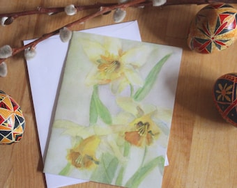 Spring Daffodils Note Card Blank Easter Flower Notecard Thank You Birthday Mother's Day Watercolor Greeting Card  All Occasion