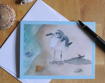 Beach Note Card Seagull Watercolor Stationery