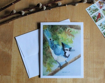 Blue Jay Note Card Watercolor Bird Greeting Card Artistic Invitation Thank You Birthday Encouragement Friendship All Occasions Notecard