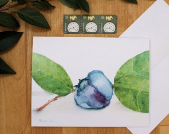 Blueberry Watercolor Note Card Berry Invitation Fruit Thank You Notecard Food Art All Occasion Greeting Recipe Swap Kitchen Baker Foodie