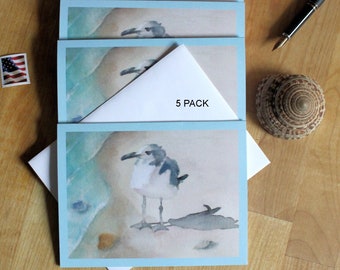 Beach Note Card Set Seagull Watercolor