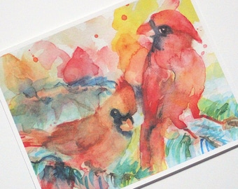 Cardinal Watercolor Art Print Cardinals Bird Painting Songbird Picture Wall Decor Birdwatcher Birder Ornithologist Gift Artwork unframed