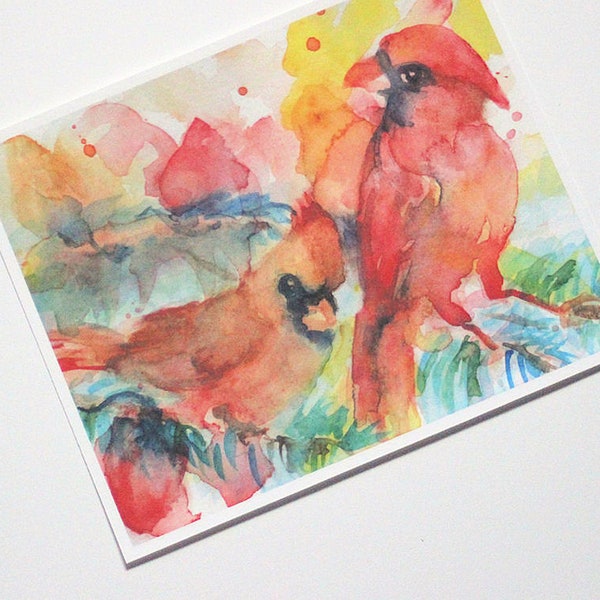 Cardinal Watercolor Art Print Bird Wall Art, Colorful Home Decor, unframed