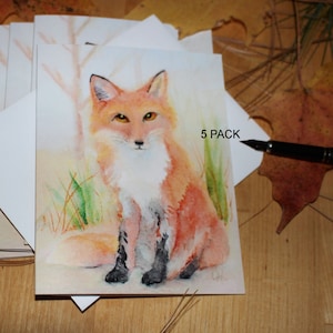 Red Fox Note Cards Woodland Animal Watercolor Card Set Cottagecore Wildlife Stationery Nature Lover Invitations Small Gift Stocking Stuffer