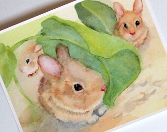 Baby Bunnies Watercolor Print Woodland Nursery Art